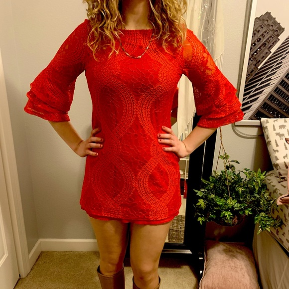 Mi Ami jumpsuit. Extra small red lace party dress. - Picture 2 of 3